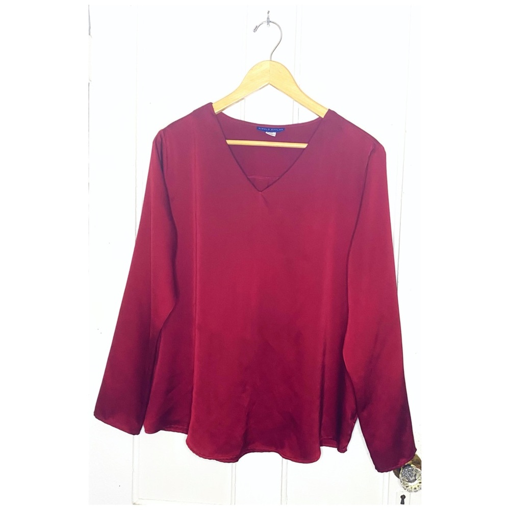 Simply Styled : size : XL : deep wine red v-neck casual satin blouse top